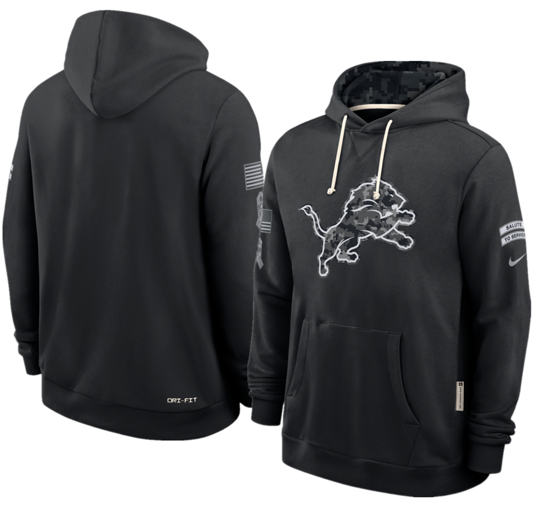 Men's Black Detroit Lions 2026 Salute to Service Sideline Dri-FIT Pullover Hoodie
